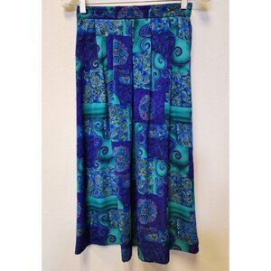 Vintage Skirt 6 Pull On Pleated Midi Festival Granny Core USA Paisley Colorful